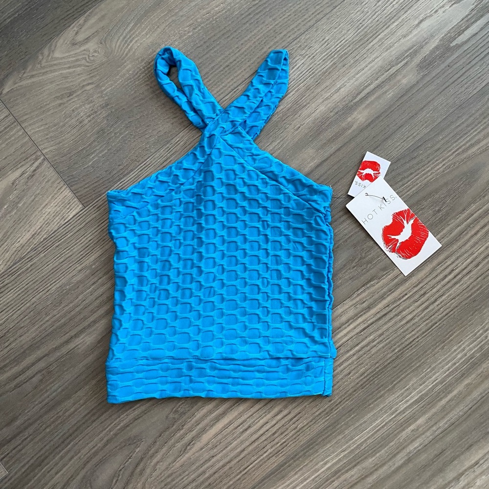 brand new blue cross neck slim shirt with tags